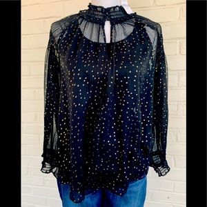 Loft sheer black and gold much top